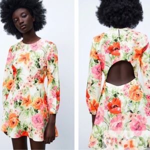 Zara Naya Floral Linen Cut Out Back Mini Dress size XL